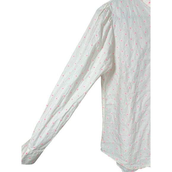The Shirt Rochelle Behrens Blouse Pink Polka Dot Button Down Medium Preppy - Picture 6 of 12